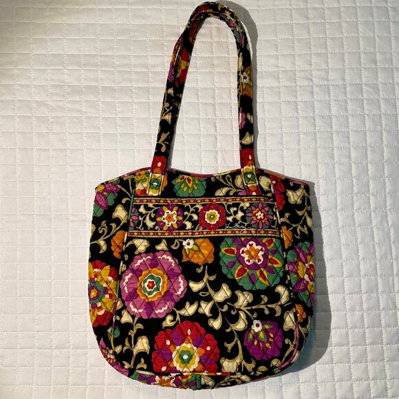Vera Bradley Suzani Multicolor Black Floral Cotton Quilted Tote Shoulder EUC - Picture 3 of 13